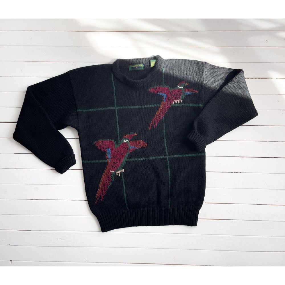 vtg Embassy Row black pheasant bird wool sweater size‎ M